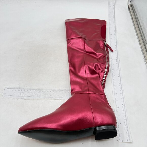 Wine Red Over The Knee High Boots Pointed Toe Flat Comfortable Back Zipper Shoes - Picture 2 of 7